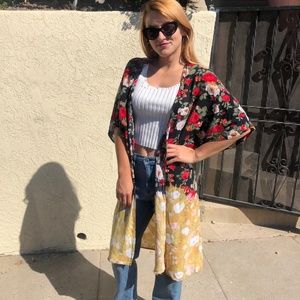 Floral bleach dip-dyed kimono